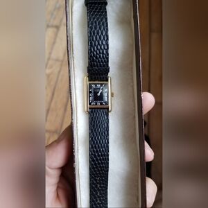 Vintage Cartier Mus De Tank Black and Gold Classic Watch